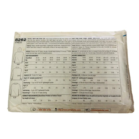 Vintage Simplicity Sewing Pattern 8262 Misses Mens Teens Top Size L-XL - Picture 2 of 2